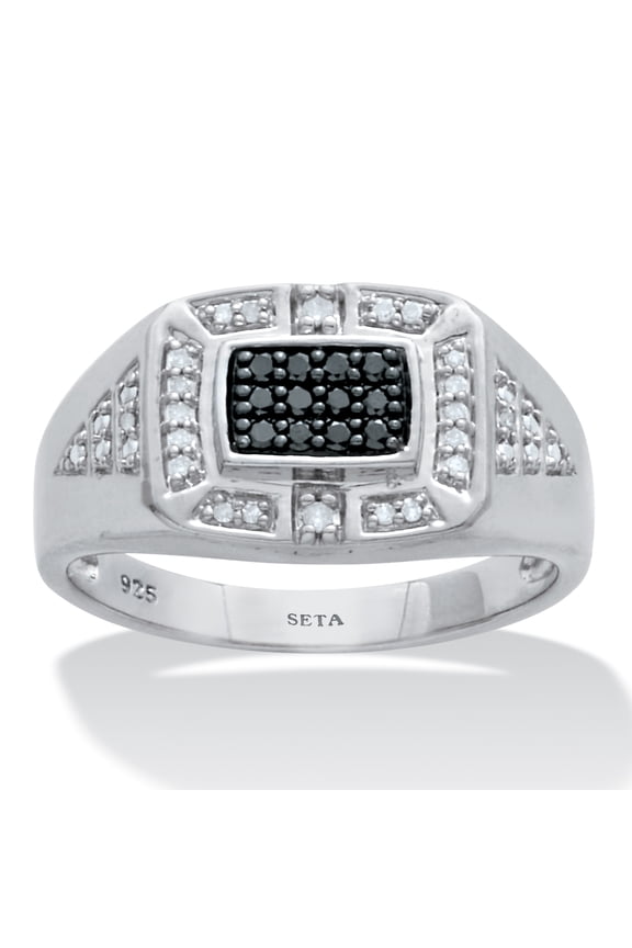 Men's .2 TCW Platinum Over Sterling Silver Black and White Diamond Square Ring
