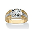 thumbnail image 1 of PalmBeach Jewelry Men's 2 TCW Round Cubic Zirconia Textured Ring in 14K Yellow Two Tone Gold-Plated or Platinum-Plated Sterling Silver, 1 of 3