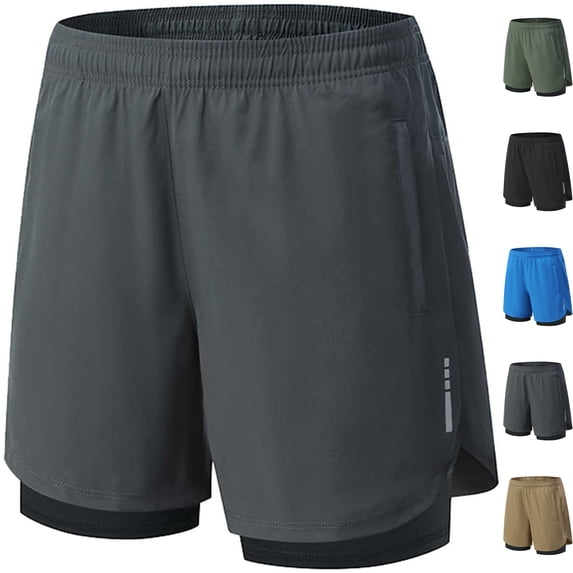 Hatoys Men's 2 in 1 Athletic Board Shorts with Compression Liner & Zipper Pockets, Quick Dry Running Workout Short Pants 5" Inseam