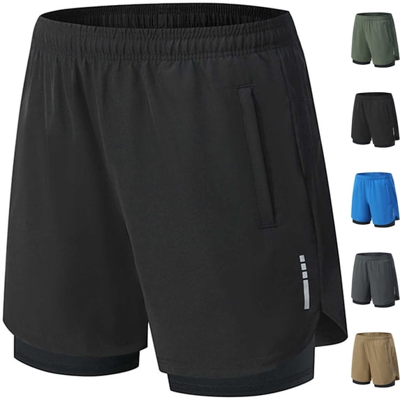 Men's 2 in 1 Athletic Board Shorts with Compression Liner & Zipper Pockets, Quick Dry Running Workout Short Pants 5" Inseam