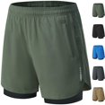 thumbnail image 1 of Men's 2 in 1 Athletic Board Shorts with Compression Liner & Zipper Pockets, Quick Dry Running Workout Short Pants 5" Inseam, 1 of 7