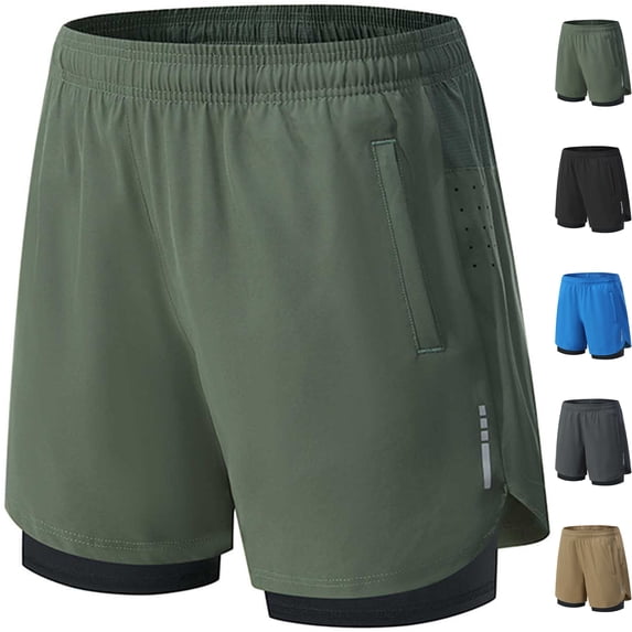 Men's 2 in 1 Athletic Board Shorts with Compression Liner & Zipper Pockets, Quick Dry Running Workout Short Pants 5" Inseam