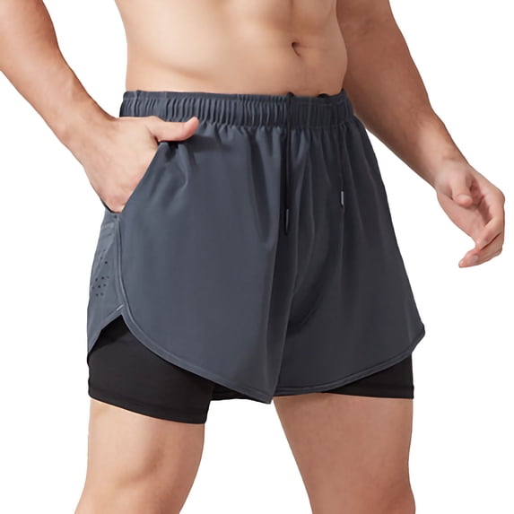 Men's 2-in-1 Athletic Shorts 4" Inseam Performance Running Short Pants with Back Zipper Phone Pockets & Compression Liner, Workout Shorts for Marathon & Training