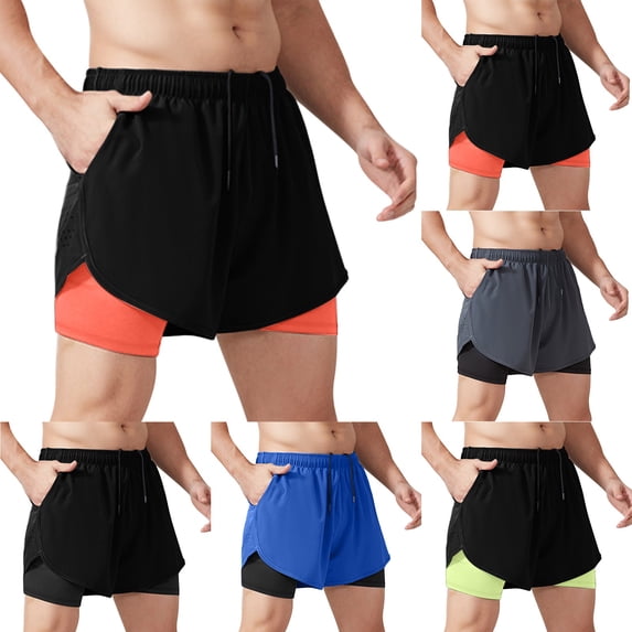 Men's 2-in-1 Athletic Shorts 4" Inseam Performance Running Short Pants with Back Zipper Phone Pockets & Compression Liner, Workout Shorts for Marathon & Training