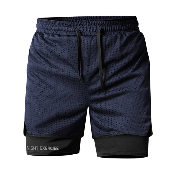 Men's 2-in-1 Breathable Mesh Workout Shorts Drawstring Elastic Waist Quick Dry Athletic Shorts with Liner for Gym & Running