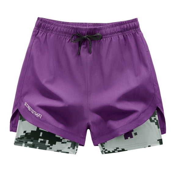 Men's 2 in 1 Camo Liner Athletic Shorts Quick Dry Split Hem Running Gym Shorts