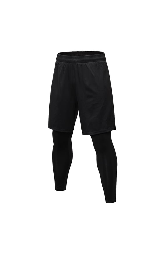 Men's 2 in 1 Compression Pants Athletic Tight Leggings Base Layer Bottoms for Running Workout Sports Yoga Basketball