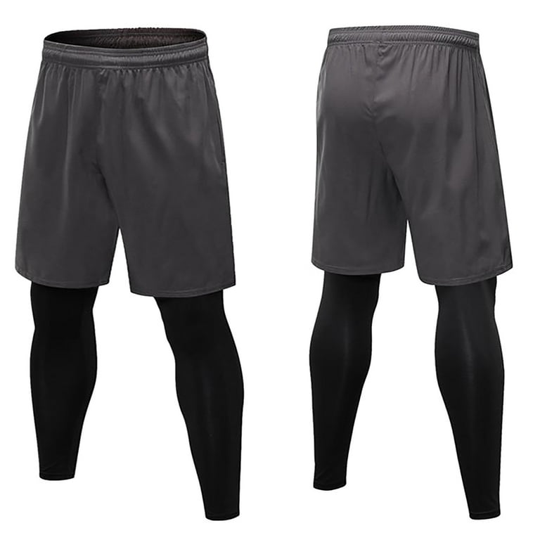 Mens Leggings with Shorts Compression Running Sports Long Pant GYM Tight  Trouser