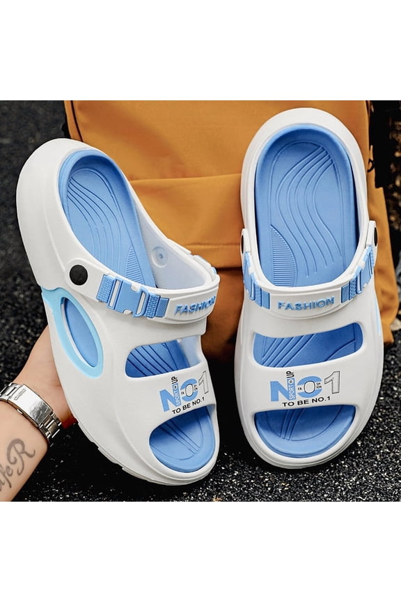 Men's 2-in-1 Letter Print Slides, Thick Sole Non-slip Open Toe Sandals, Summer Trendy Beach Clogs