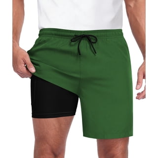 Men's 2-in-1 Quick-Dry Athletic Swim Shorts with Inner Compression Liner(Built-in liner pocket), Drawstring Waist, and 3 Pockets M