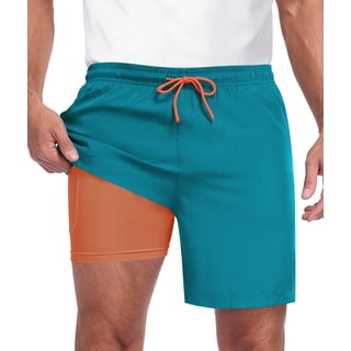 Men's 2-in-1 Quick-Dry Athletic Swim Shorts with Inner Compression Liner(Built-in liner pocket), Drawstring Waist, and 3 Pockets.XL