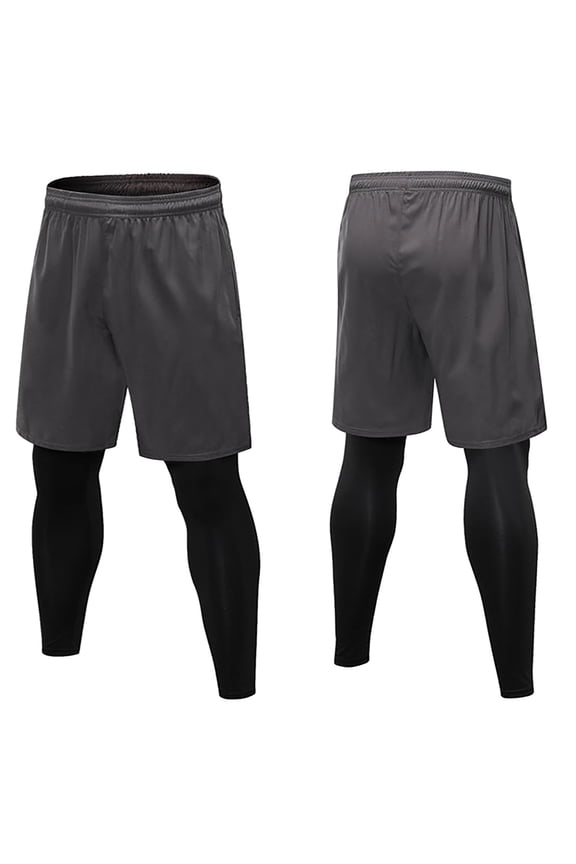 Men's 2 in 1 Running Compression Tights Pants Athletic Legging Workout Training Pants with Zipper Pockets