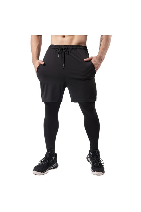 Men's 2 in 1 Running Pants, Gym Workout Compression Pants for Men Training Athletic Size 3XL Black
