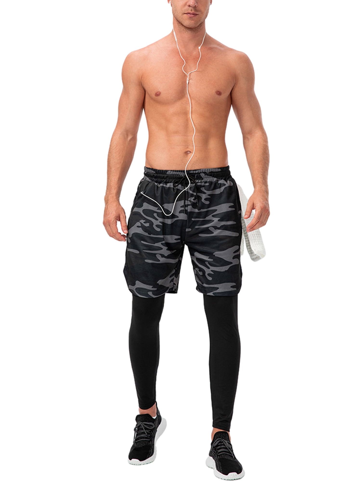 Men's 2 in 1 Running Pants Shorts with Pockets Gym Short