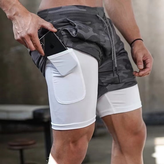 Men's 2 in 1 Running Shorts Quick Dry Athletic Shorts with Liner, Workout Shorts with Zip Pockets and Towel Loop