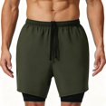 thumbnail image 1 of Men's 2 in 1 Running Shorts Quick Dry Gym Athletic Workout Shorts for Men with Phone Pockets Green M, 1 of 8