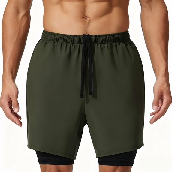 Men's 2 in 1 Running Shorts Quick Dry Gym Athletic Workout Shorts for Men with Phone Pockets Green M