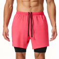 thumbnail image 1 of Men's 2 in 1 Running Shorts Quick Dry Gym Athletic Workout Shorts for Men with Phone Pockets Rose Red M, 1 of 8