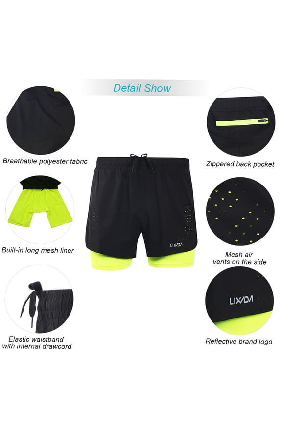 Men's 2-in-1 Running Shorts Quick Drying Breathable Active Training Exercise Jogging Cycle Shorts With Longer Liner