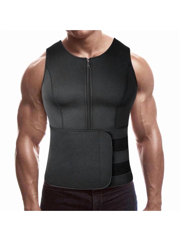 Men's 2-in-1 Sauna Sweat Vest Waist Trainer with Zipper – Neoprene Adjustable Body Shaper Tank Top for Tummy Control, Back Support, Gym Workout & Weight Loss