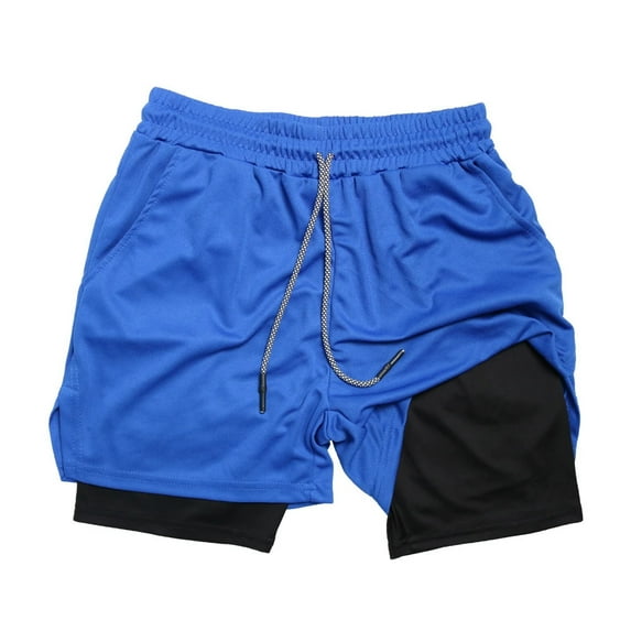 Men's 2 in 1 Shorts 7" Solid Color Compression Shorts Breathable Fitness and Leisure Sports Beach Pants
