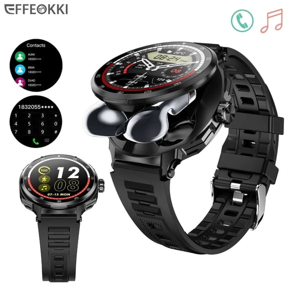 Men’s 2-in-1 Smartwatch with Built-in Earbuds – 1.46" Round Display, Wireless Calling, Fitness Tracker, Multi-Sport Modes, NFC, Compatible with iOS & Android, Black Wearable Gift