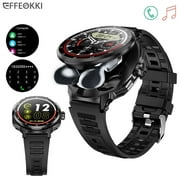 EFFEOKKI Men’s 2-in-1 Smartwatch with Built-in Earbuds – 1.46" Round Display, Wireless Calling, Fitness Tracker, Multi-Sport Modes, NFC, Compatible with iOS & Android, Black Wearable Gift