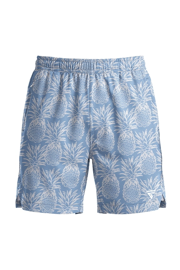 Men’s 2-in-1 Swim Trunks with Compression Liner, Quick-Dry Stretch Fabric, Drawstring Waist, and Pockets - Beach, Swimming, and Active Wear - Pineapple L