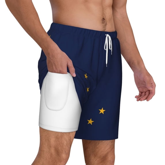 Men's 2 in 1 Swim Trunks with Compression Liner Alaska Flag Quick Dry Beach Shorts