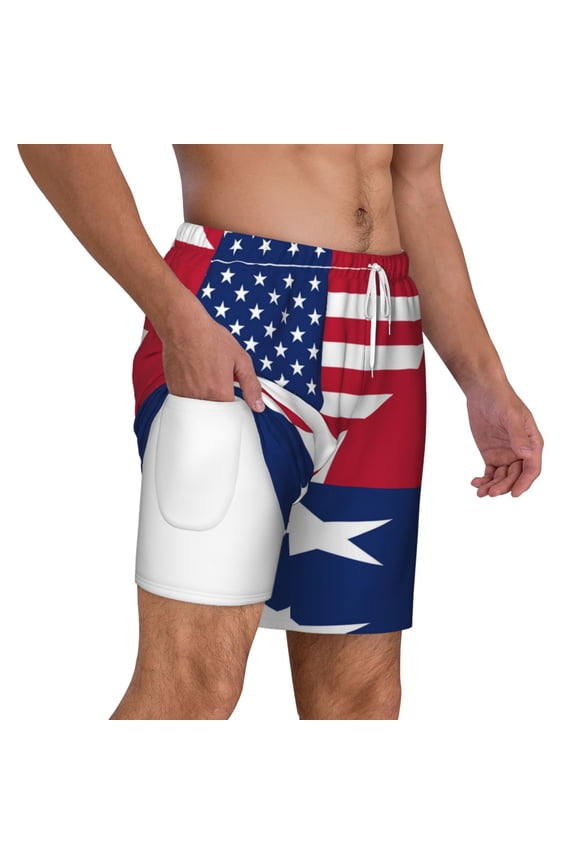 Men's 2 in 1 Swim Trunks with Compression Liner America Texas Flag Quick Dry Beach Shorts