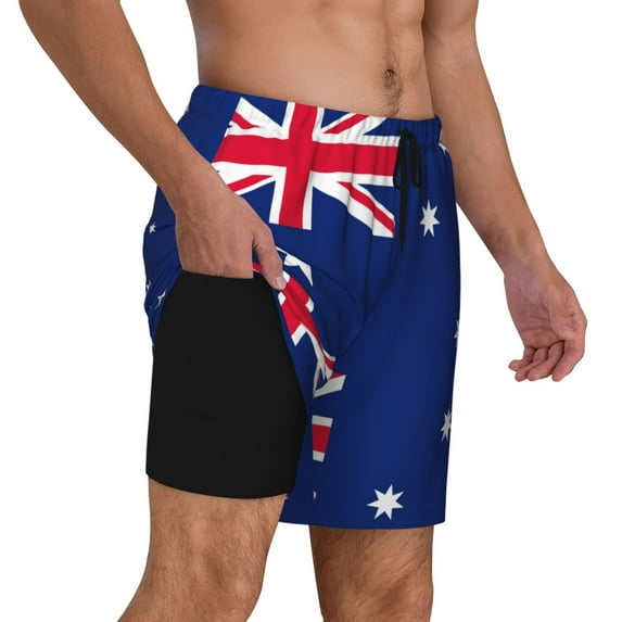 Men's 2 in 1 Swim Trunks with Compression Liner Australian Flag Quick Dry Beach Shorts