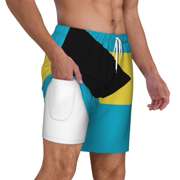 Men's 2 in 1 Swim Trunks with Compression Liner Bahamas Flag Quick Dry Beach Shorts