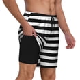 thumbnail image 1 of Men's 2 in 1 Swim Trunks with Compression Liner Black And White Stripe Quick Dry Beach Shorts, 1 of 6