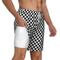 thumbnail image 1 of Men's 2 in 1 Swim Trunks with Compression Liner Black Checkered Quick Dry Beach Shorts, 1 of 6