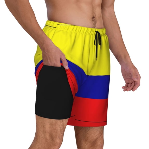 Men's 2 in 1 Swim Trunks with Compression Liner Colombian Flag Quick Dry Beach Shorts
