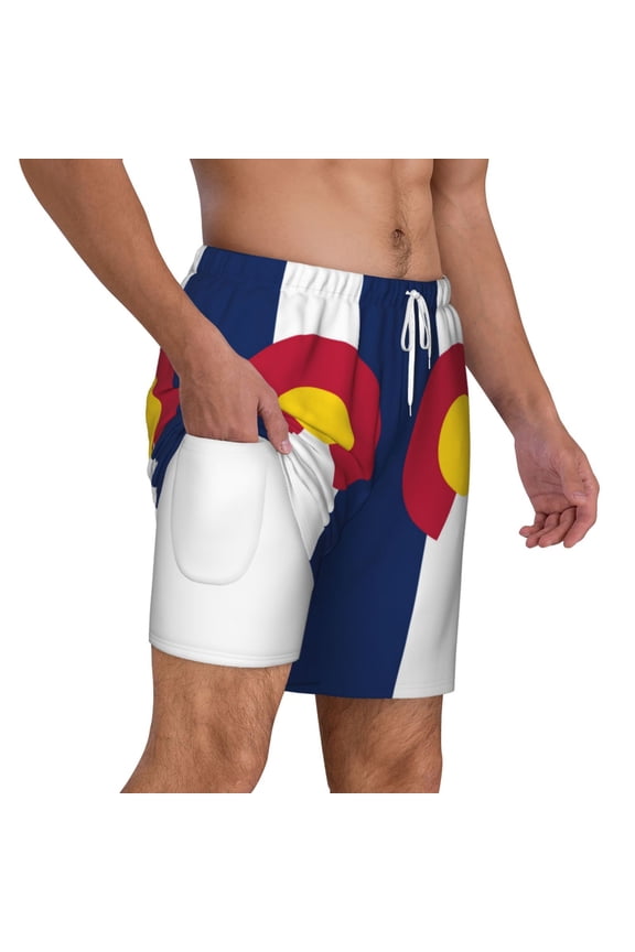Men's 2 in 1 Swim Trunks with Compression Liner Colorado Texas Flag Quick Dry Beach Shorts