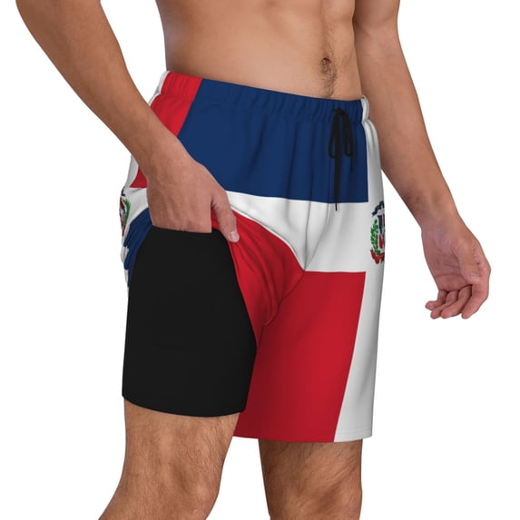 Men's 2 in 1 Swim Trunks with Compression Liner Dominican Republic Flag Quick Dry Beach Shorts
