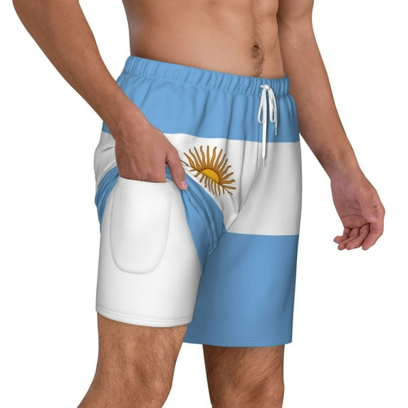 Men's 2 in 1 Swim Trunks with Compression Liner Flag Of Argentina Quick Dry Beach Shorts