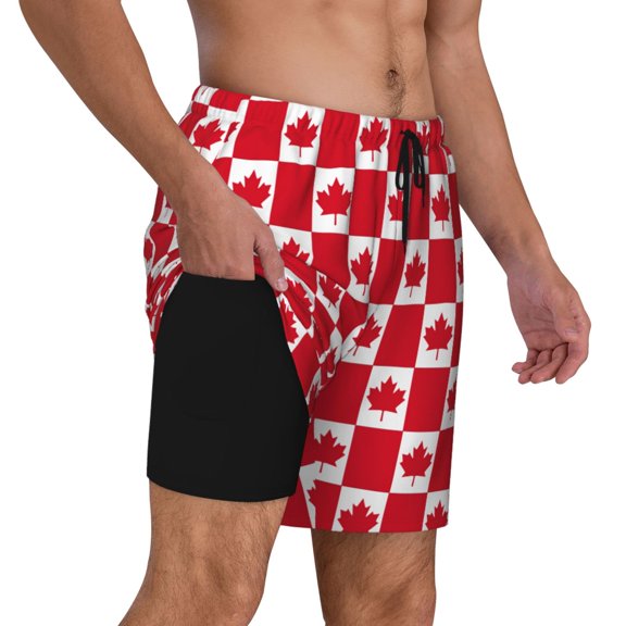 Men's 2 in 1 Swim Trunks with Compression Liner Flag Of Canada Quick Dry Beach Shorts