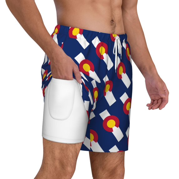 Men's 2 in 1 Swim Trunks with Compression Liner Flag Of Colorado Quick Dry Beach Shorts