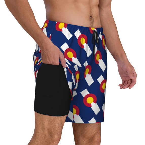Men's 2 in 1 Swim Trunks with Compression Liner Flag Of Colorado Quick Dry Beach Shorts
