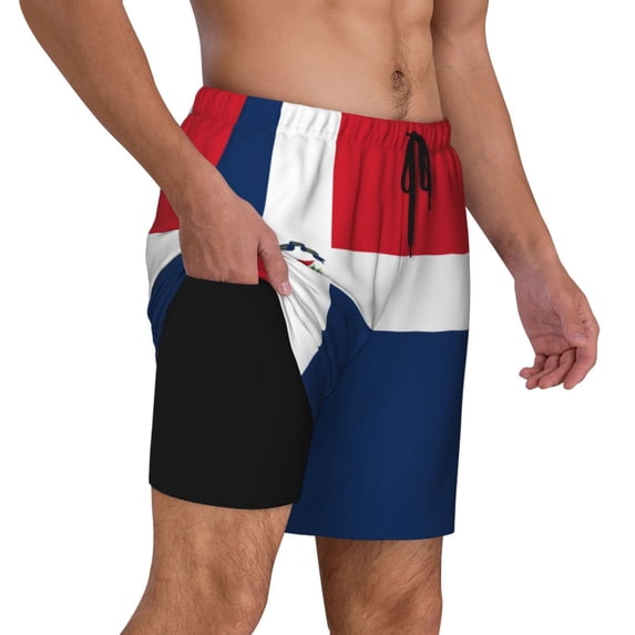 Men's 2 in 1 Swim Trunks with Compression Liner Flag Of The Dominican Republic Quick Dry Beach Shorts