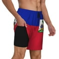 thumbnail image 1 of Men's 2 in 1 Swim Trunks with Compression Liner Haiti Flag Quick Dry Beach Shorts, 1 of 6