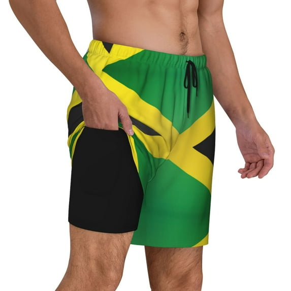 Men's 2 in 1 Swim Trunks with Compression Liner Jamaica Flag Quick Dry Beach Shorts