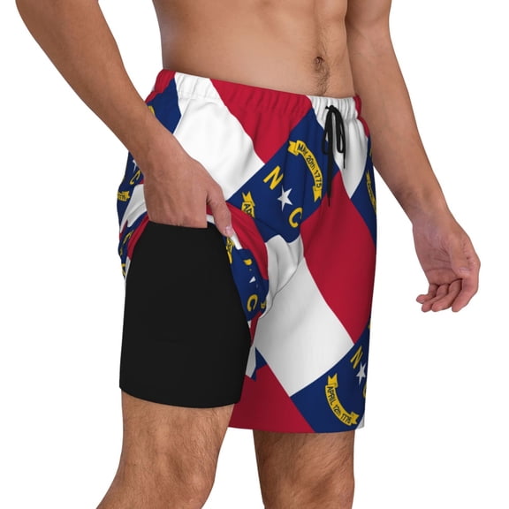 Men's 2 in 1 Swim Trunks with Compression Liner North Carolina Flag Quick Dry Beach Shorts