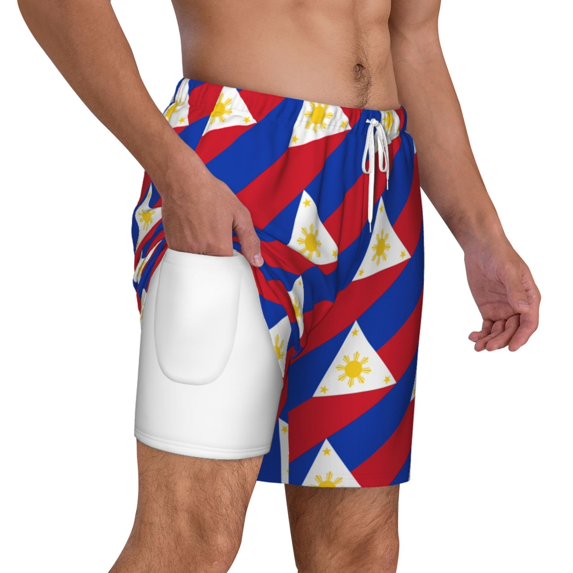 Men's 2 in 1 Swim Trunks with Compression Liner Philippines Flag Quick Dry Beach Shorts