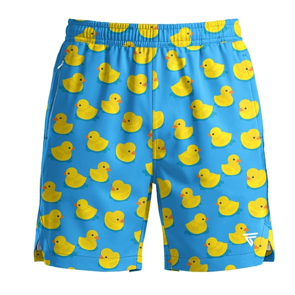 Men’s 2-in-1 Swim Trunks with Compression Liner, Quick-Dry Stretch Fabric, Drawstring Waist, and Pockets - Beach, Swimming, and Active Wear - Duck S