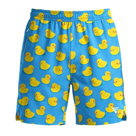 Men’s 2-in-1 Swim Trunks with Compression Liner, Quick-Dry Stretch Fabric, Drawstring Waist, and Pockets - Beach, Swimming, and Active Wear - Duck S