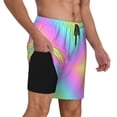 thumbnail image 1 of Men's 2 in 1 Swim Trunks with Compression Liner Rainbow Stripe Quick Dry Beach Shorts, 1 of 6