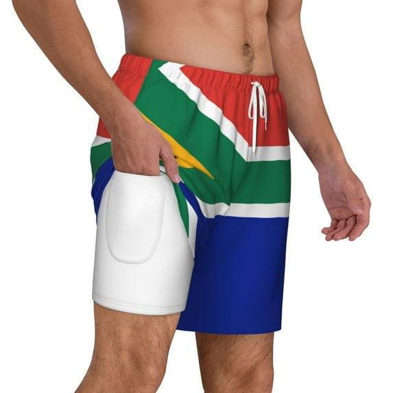 Men's 2 in 1 Swim Trunks with Compression Liner South African Flag Quick Dry Beach Shorts